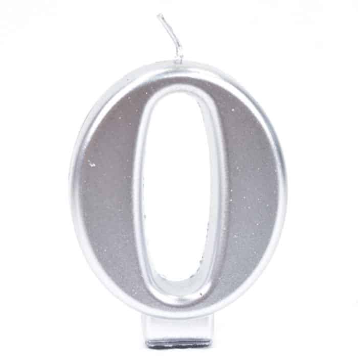 0000 נר ספרה 0 כסוף מטאלי – תמונה 1