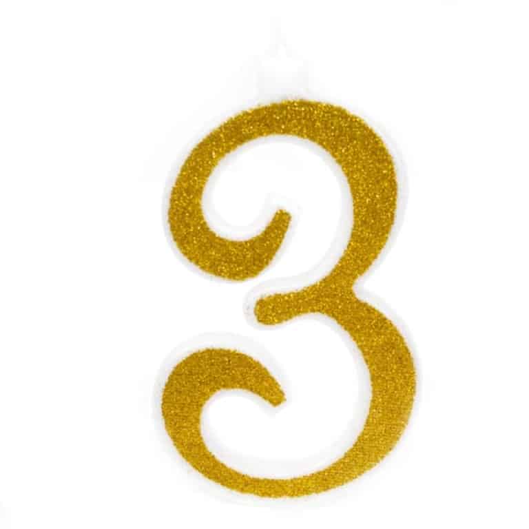 נר מספר ענק נצנצים זהב ולבן 3 – תמונה 1