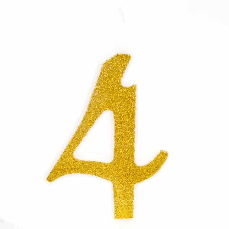 נר ענק נצנצים זהב לבן מספר 4 – תמונה 1