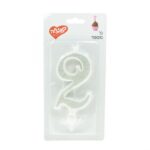 נר מספר ענק נצנצים כסף ולבן 2