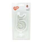 נר ענק נצנצים כסף ולבן מספר 5