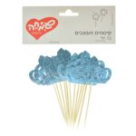 קיסמים מעוצבים כתר גליטר תכלת 12 יח