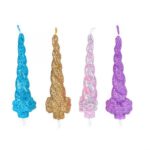 נרות חד קרן - גליטר ארבעה צבעים 4 יח