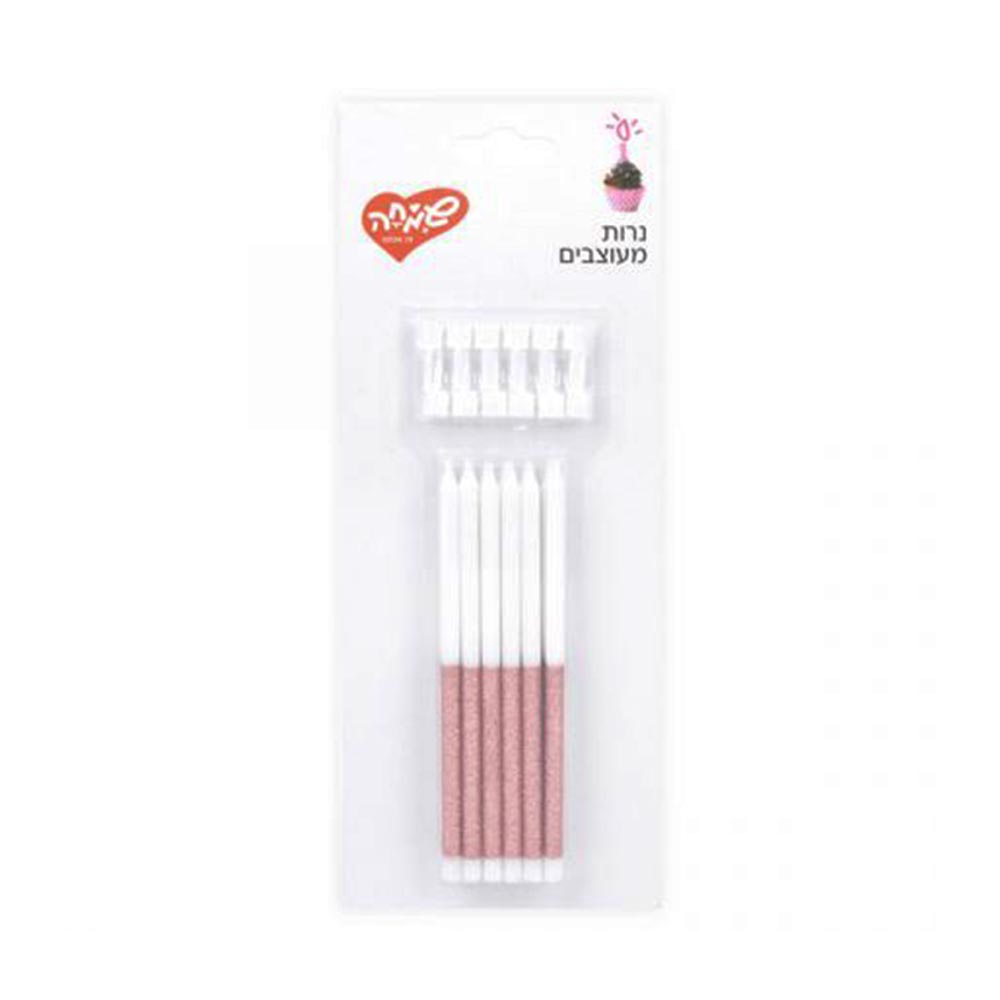 נרות לבנים ארוכים עם גליטר- רוז גולד – תמונה 1