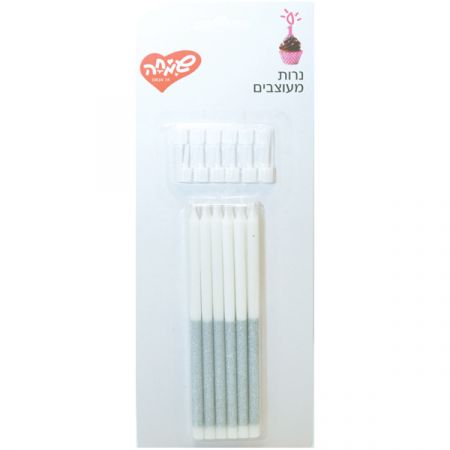 נרות ארוכים לבן כסף גליטר – תמונה 1