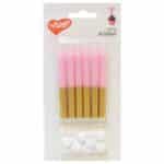 נרות ורוד עם גליטר זהב 6 יח