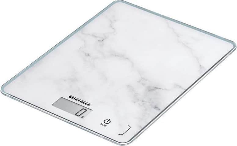 משקל מטבח בצבע לבן דמוי שיש יוקרתי KWD Page Compact 300 marble עיצוב דק , שקילה של עד 5 ק"ג, דיוק עד לרמת 1 גרם, מאפשר מ – תמונה 1