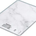 משקל מטבח בצבע לבן דמוי שיש יוקרתי KWD Page Compact 300 marble עיצוב דק , שקילה של עד 5 ק"ג, דיוק עד לרמת 1 גרם, מאפשר מ