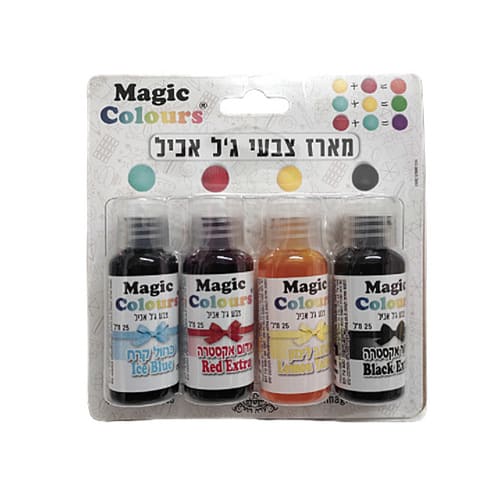 מארז צבעי ג'ל שחור אקסטרה, צהוב לימון, אדום אקסטרה, כחול קרח 25 גר' מג'יק – תמונה 1