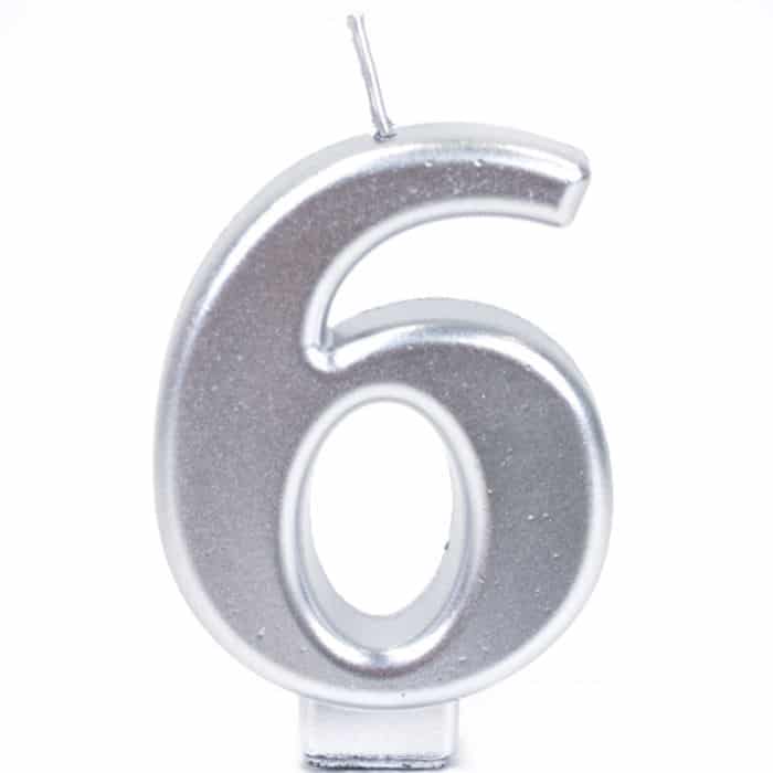7290113592704 נר מספר 6 כסף מטאלי – תמונה 1