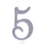 נר ענק נצנצים כסף ולבן מספר 5