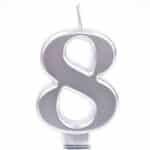 נר מספר 8 כסף מטאלי