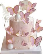 טופר פרפרים זהב ורוד עם חוט שזירה