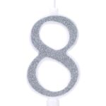 נר מספר ענק נצנצים כסף ולבן 8