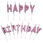 נרות אותיות HB ורוד נצנצים