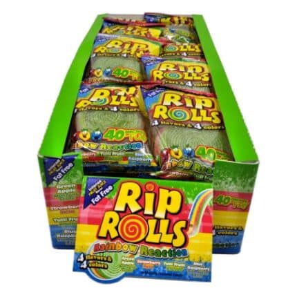 [2972] RIP ROLLS RAINBOW REACTION ממתק בטעם פירות 40 גרם, 24 יח, 12 במארז