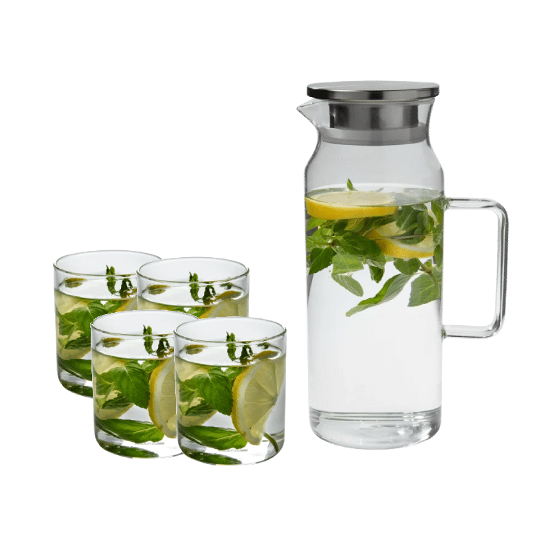 4490001-11223 סט קנקן זכוכית עם מכסה 1.5 ליטר+4 כוסות 320 מ"ל – תמונה 1