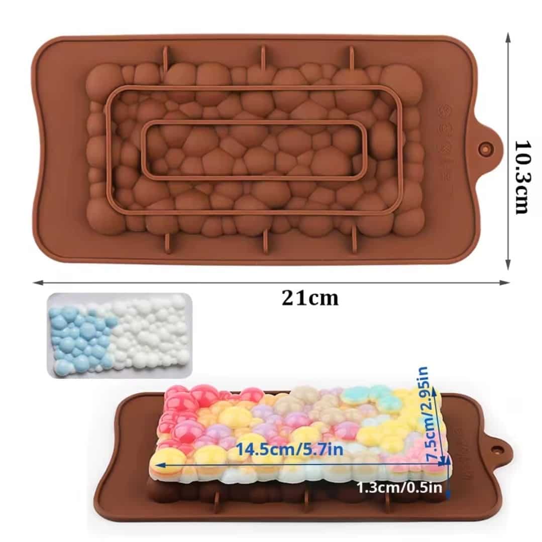 1696cda1-ffb5-48a4-bfd8-560af86f6e2c תבנית סילקון בר שוקולד בועות שקע פנימי 1.5*8*15 ס"מ – תמונה 1