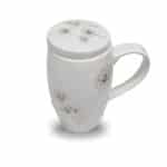 ספל 601-700 מ"ל + מכסה לבן פרחים כסף