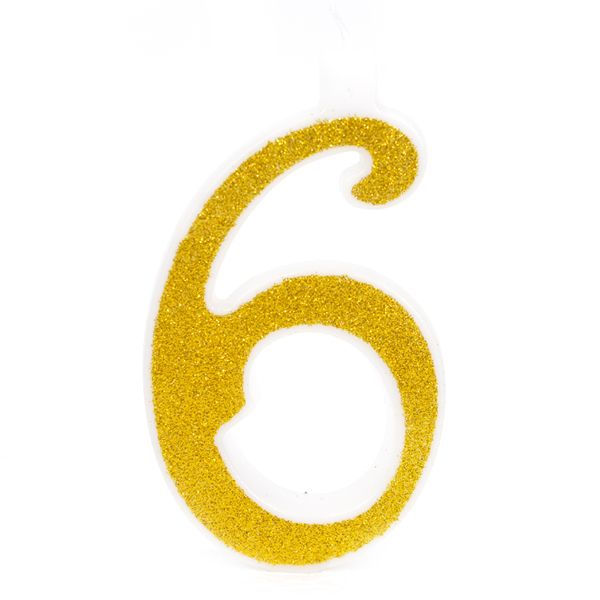נר ענק נצנצים זהב לבן מספר 6 – תמונה 1