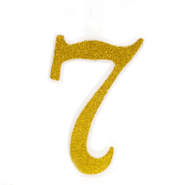 נר ענק נצנצים זהב לבן מספר 7 – תמונה 1