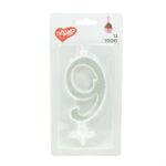 נר ענק נצנצים כסף ולבן מספר 9