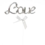 טופר לעוגה עם סרט LOVE כסף