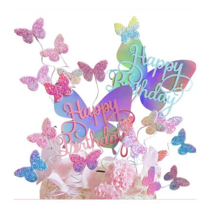 טופר לעוגה פרפרים ורוד