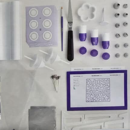 סט מפואר לזילוף WILTON כולל מסמר זילוף, סטנד+טמפלטים לזילוף, צינטרים, פלטה, מכחול, מתקן לייבוש פרחים ועוד