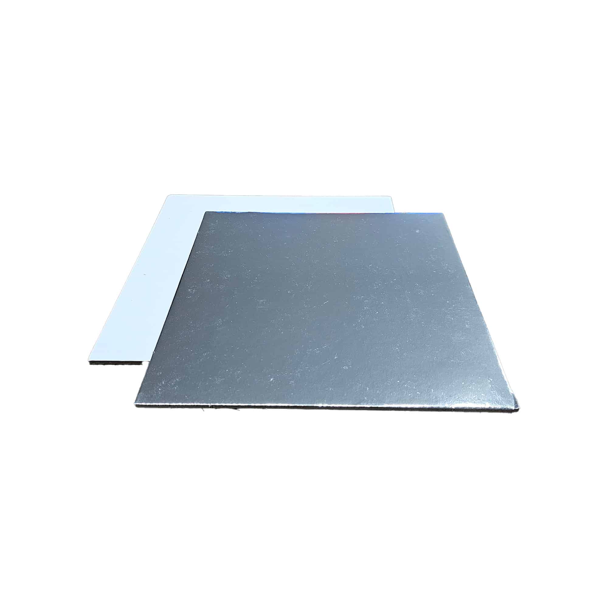 תחתית 4 ממ לעוגה מרובע 25 סמ לבן/כסף – תמונה 1