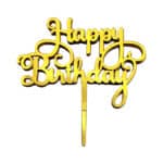 טופר לעוגה HAPPY BIRTHDAY כתב יד מעוטר זהב