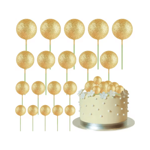 20 יח' כדורי זהב גליטר גדלים שונים – תמונה 1