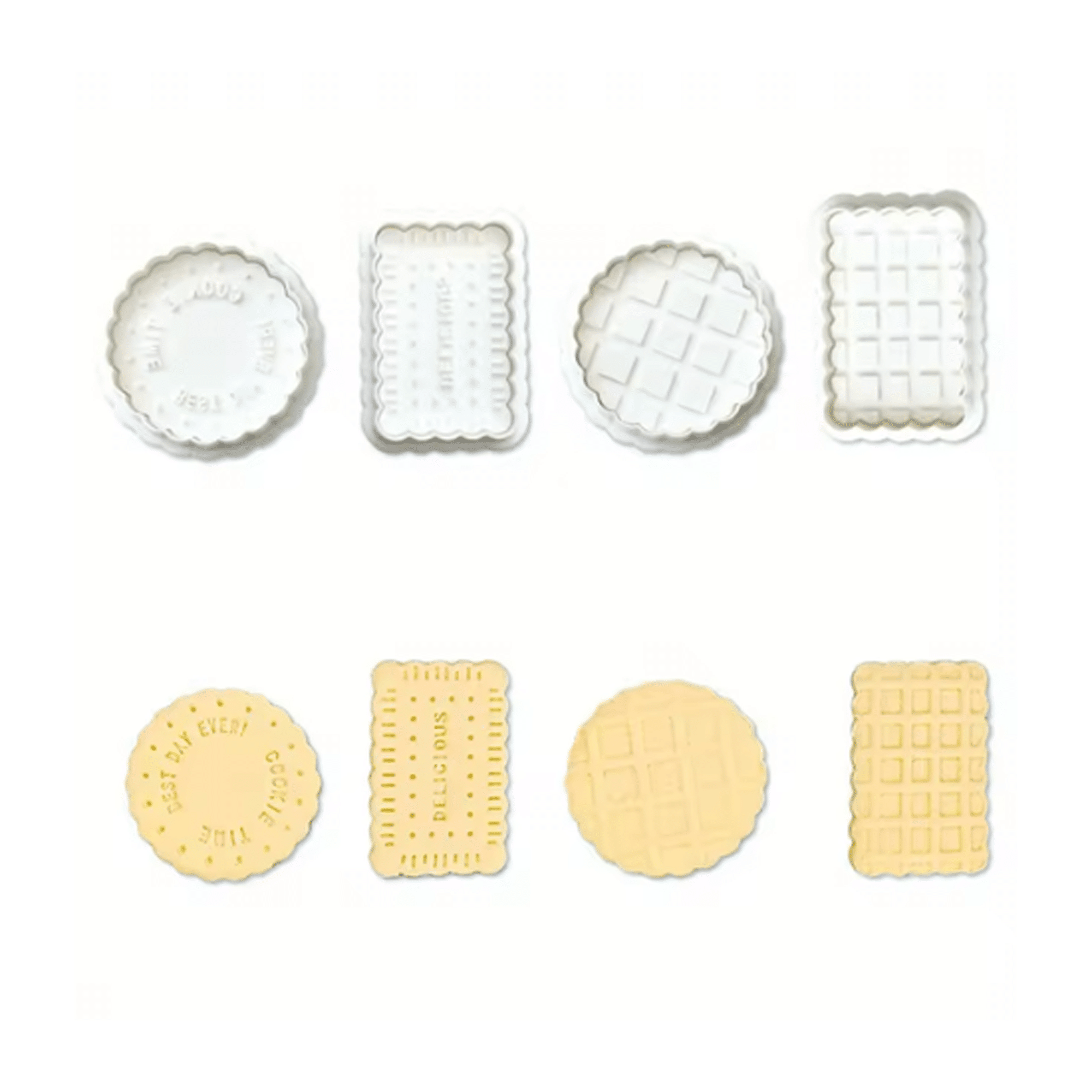 4 חותכני קפיץ לבסקוויטים עם חותמת צורות שונות – תמונה 1