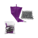 סט זילוף 50 חלקים-48 צנטרים נירוסטה+שק זילוף סיליקון סגול+מתאם