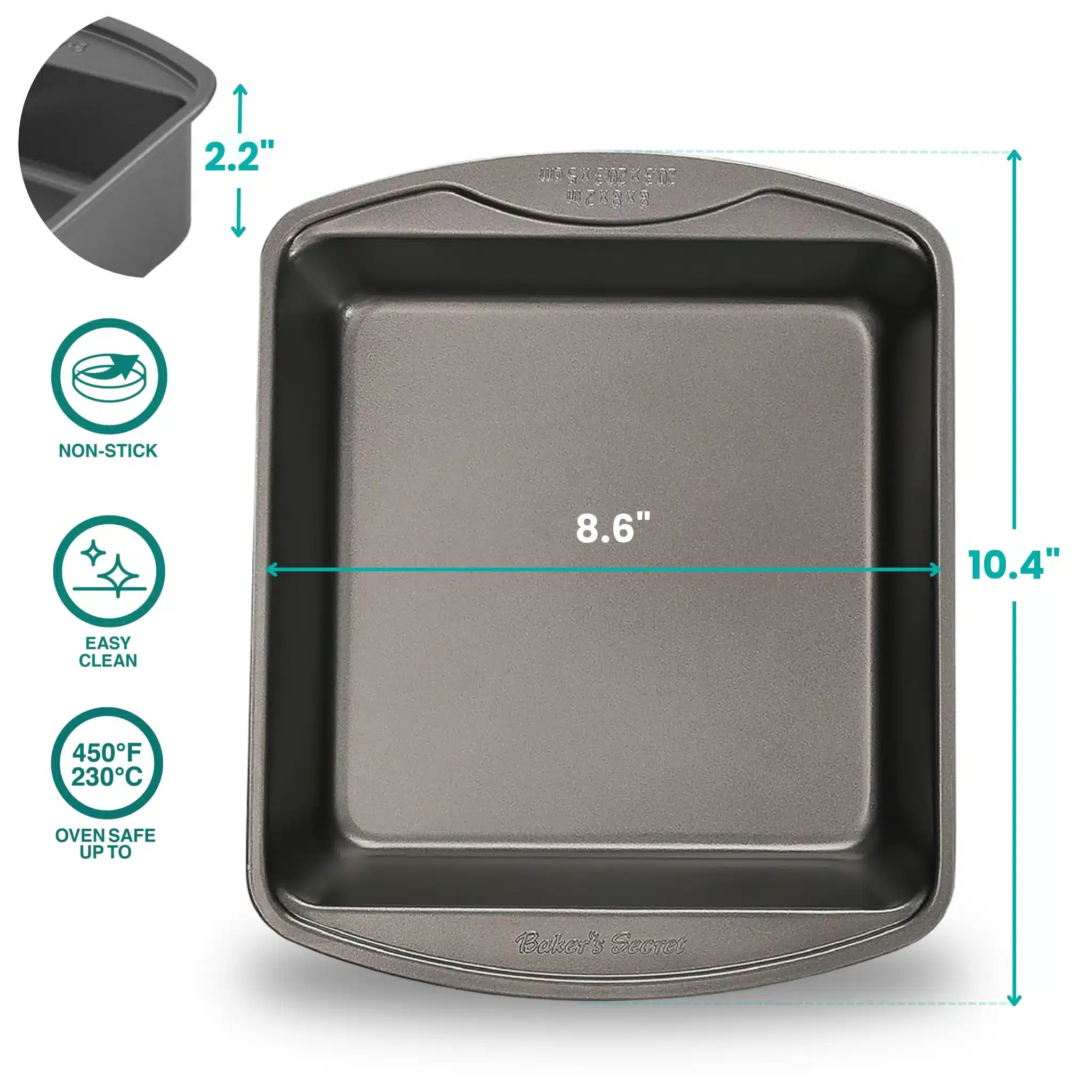 תבנית מרובעת 20 ס"מ ENHANCED מבית Baker's Secret – תמונה 1