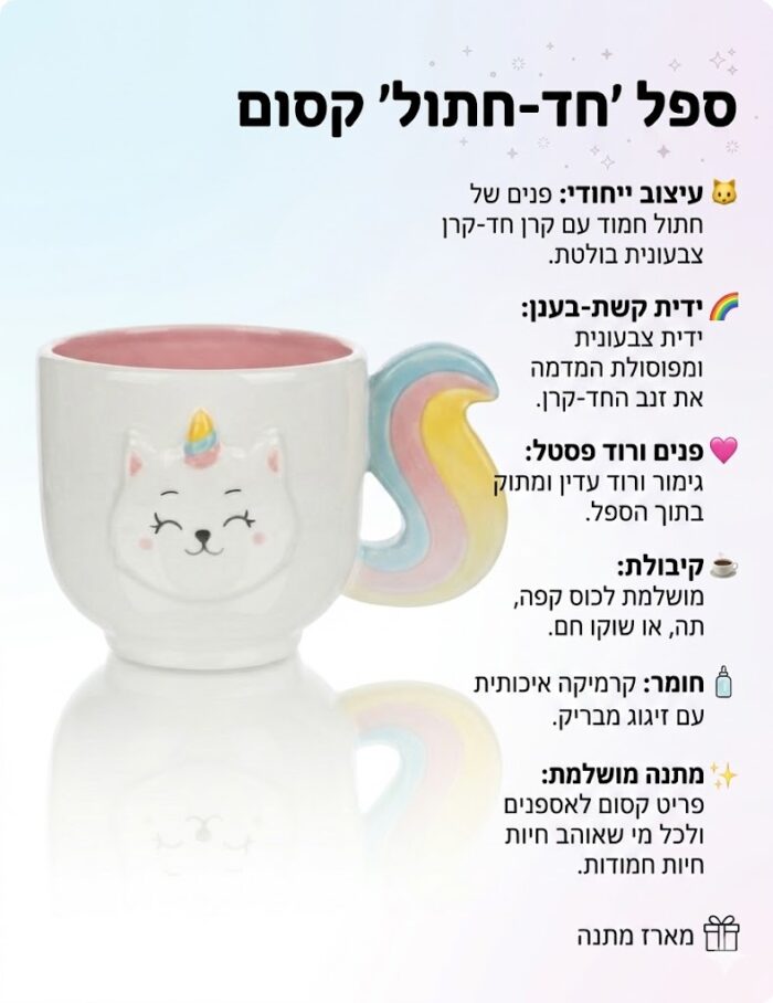⁦מאג קרמיקה חד קרן ידית מעוצבת⁩ – תמונה ⁦4⁩