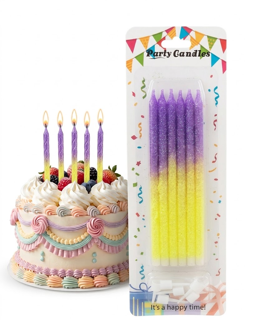 נר מנצנץ סגול צהוב 6 יח בלעדי! – תמונה 1