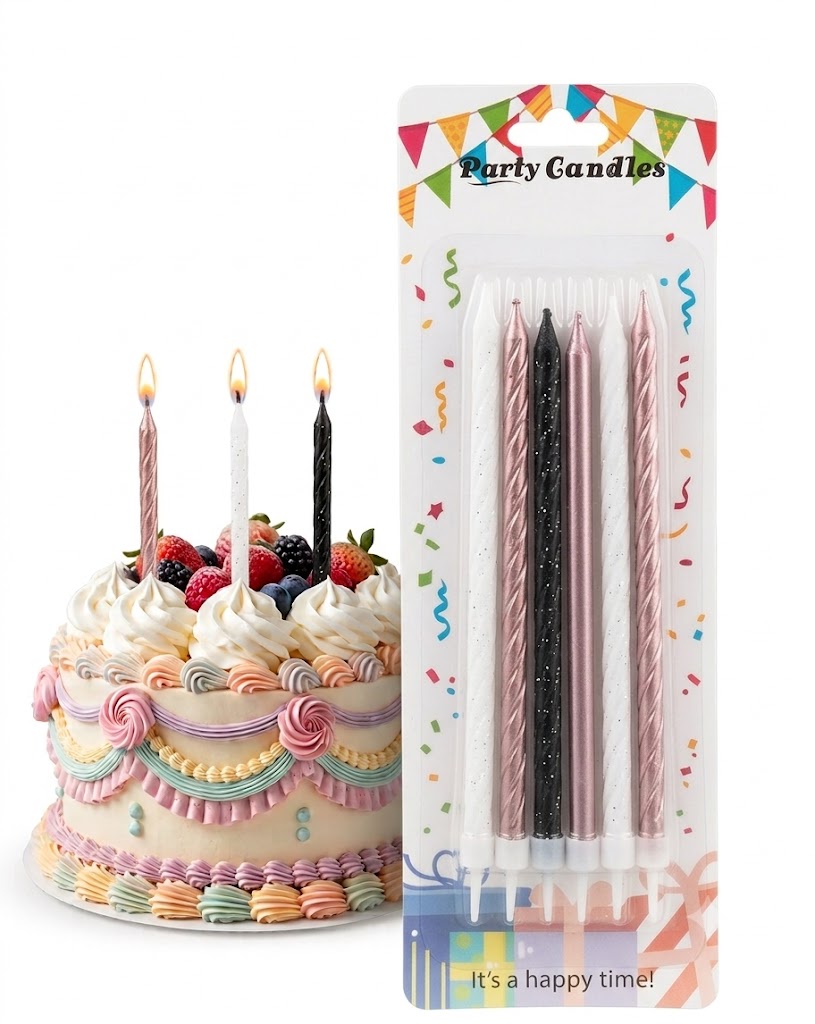 נר מעוטר ורוד לבן שחור 6 יח בלעדי – תמונה 1