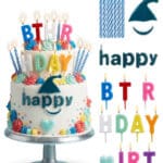 חבילת 8 נרות יום הולדת 6 סמ+אותיות HAPPY BIRTHDAY